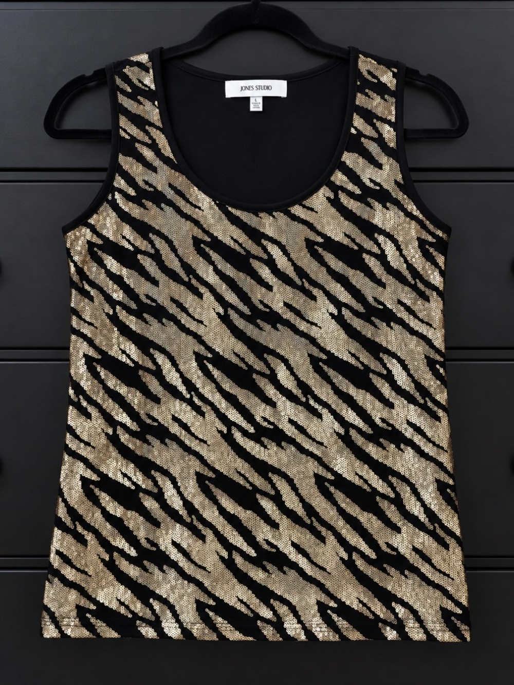 Jones Studio Black and Gold Sequin Zebra Tank